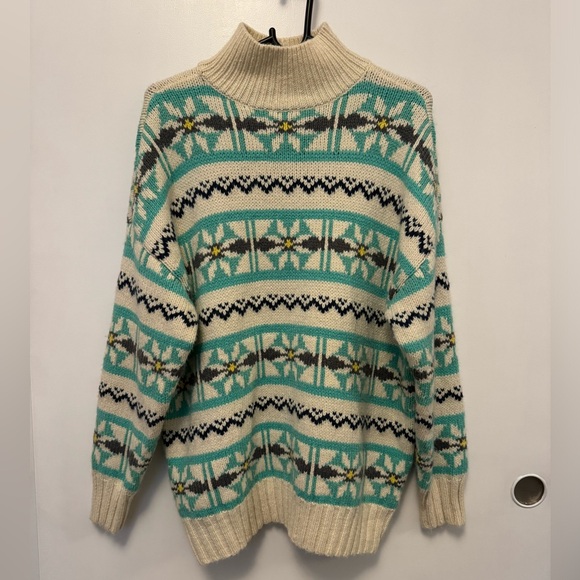 American Eagle Blue Cream Oversized Fairisle Mock Neck Sweater - size S - Picture 9 of 15
